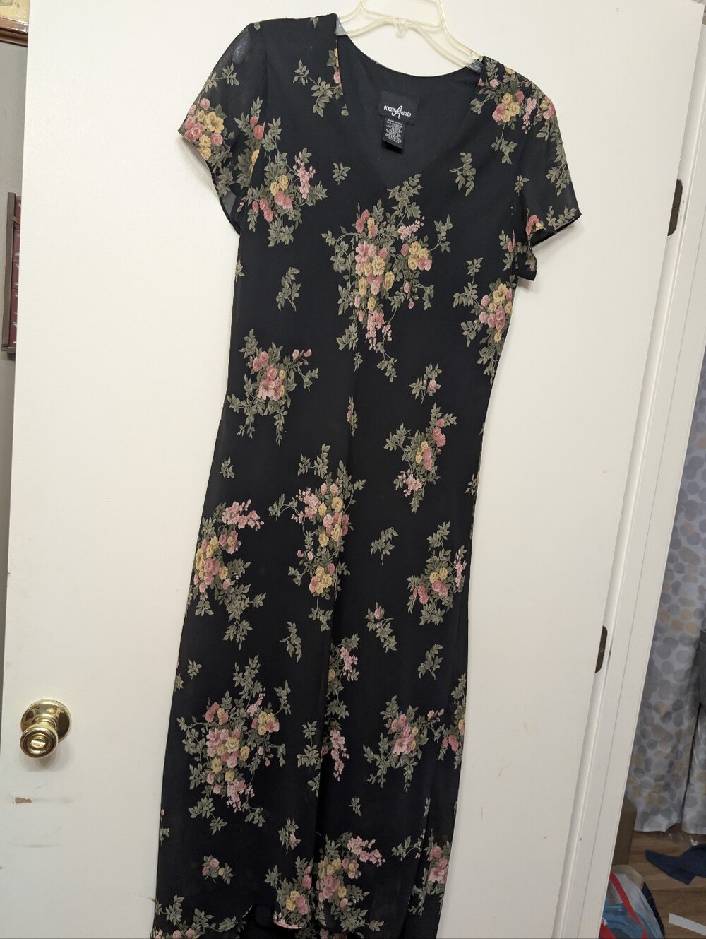 Vintage Y2K Positive Attitude Black Floral Maxi Dress Size 16